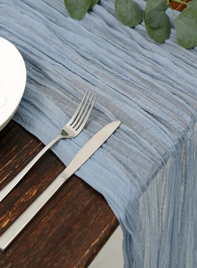 DOLOPL Dusty Blue Cheesecloth Table Runner for Gender Reveal Decorations 13.3ft Boho Gauze Cheese Cloth Table Runner Rustic Sheer Runner 160inch Long for Wedding Bridal Baby Shower Decorations - Image 2