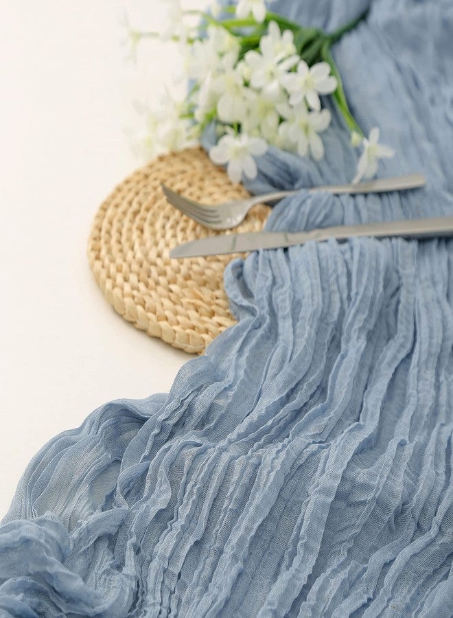 DOLOPL Dusty Blue Cheesecloth Table Runner for Gender Reveal Decorations 13.3ft Boho Gauze Cheese Cloth Table Runner Rustic Sheer Runner 160inch Long for Wedding Bridal Baby Shower Decorations - Image 3