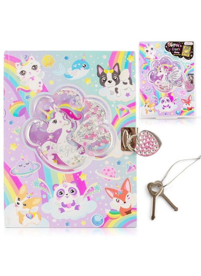 Hot Focus Magical Unicorn Diary With Lock And Key Glow In The Dark Unicorn Diary For Girls With Heart Shaped Pad Lock And 2 Keys 300 Lined Pages Writing Journal Ideal Gift For Girls  - Image 1