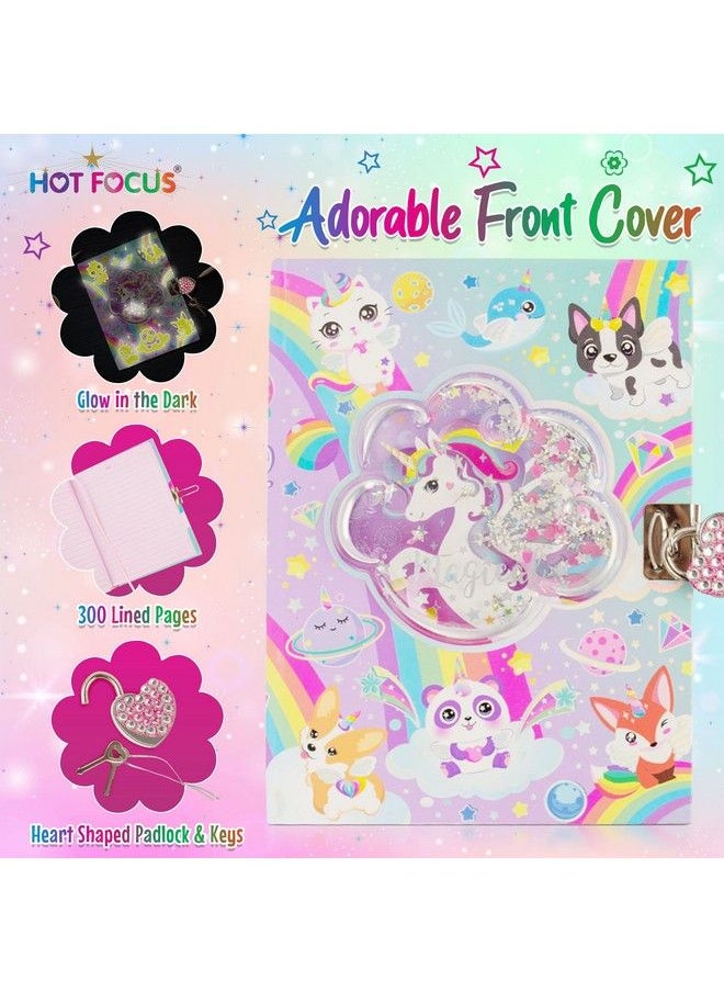 Hot Focus Magical Unicorn Diary With Lock And Key Glow In The Dark Unicorn Diary For Girls With Heart Shaped Pad Lock And 2 Keys 300 Lined Pages Writing Journal Ideal Gift For Girls  - Image 5