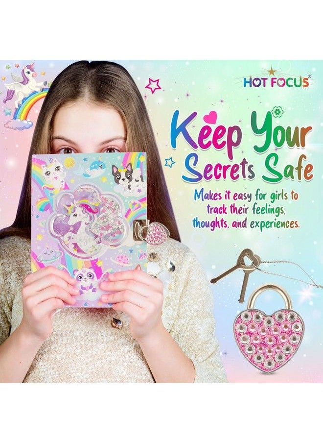 Hot Focus - Magical Unicorn Diary With Lock And Key Glow In The Dark Unicorn Diary For Girls With Heart Shaped Pad Lock And 2 Keys 300 Lined Pages Writing Journal Ideal Gift For Girls - Image 1