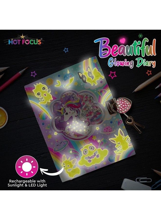 Hot Focus Magical Unicorn Diary With Lock And Key Glow In The Dark Unicorn Diary For Girls With Heart Shaped Pad Lock And 2 Keys 300 Lined Pages Writing Journal Ideal Gift For Girls  - Image 3