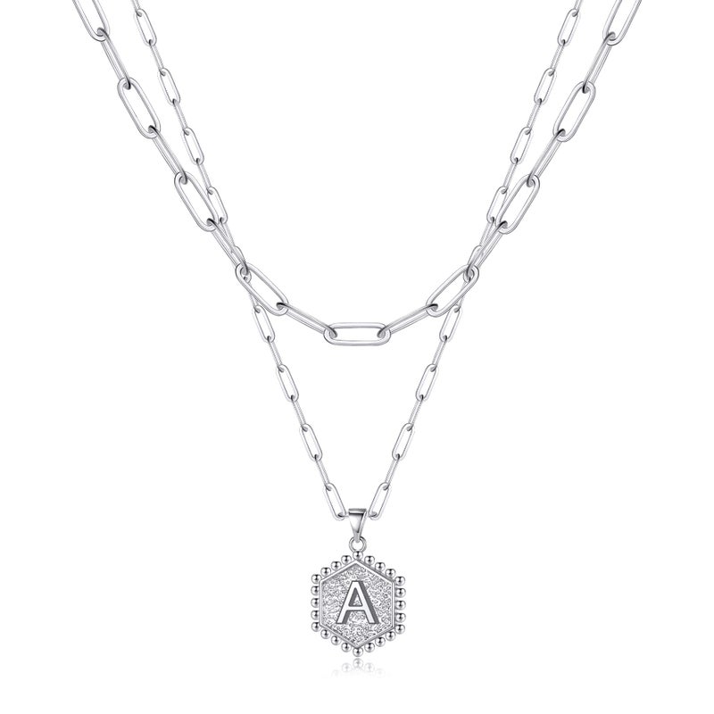 M MOOHAM Dainty Silver Plated Initial Necklaces for Women - Letter Initial A Necklace Choker Necklace Silver Plated Layered Necklaces for Women - Image 1