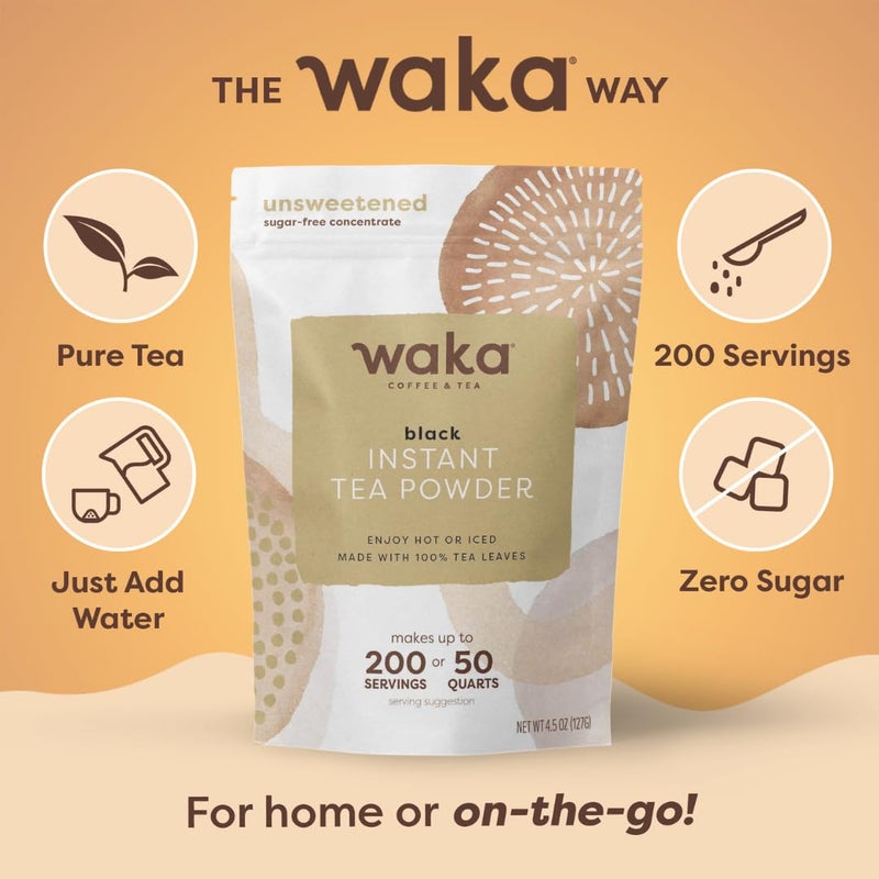 Waka Instant Black Tea Mix, Classic - 100% Tea Leaves, No Additives, Unsweetened Tea Powder for 50 Quarts or 200 Cups - Easy and Quick Hot or Iced Teas (4.5oz) - Image 3