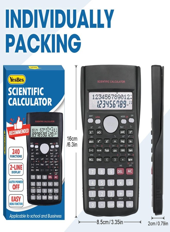 YesBes 6 Pack Scientific Calculators Bulk, 2-Line Large Screen Display 240 Functions Scientific Calculators for Students, Math Algebra Fraction Calculator for High School College School - Image 5