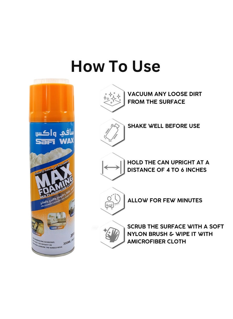 Safi WAX Safi Wax Max Foaming Multi-Purpose Cleaner 300ml Foam-Based Low Moisture Spray for Car Seats, Door Panels, Kitchen, Shoes, Office, Home, Central Consoles, Upholstery Natural Fragrance DIY & Professional Use, SFW-80 - Image 2