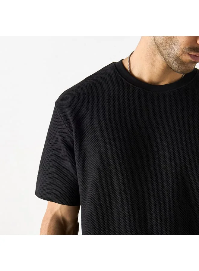 Iconic Textured Crew Neck T-shirt with Short Sleeves