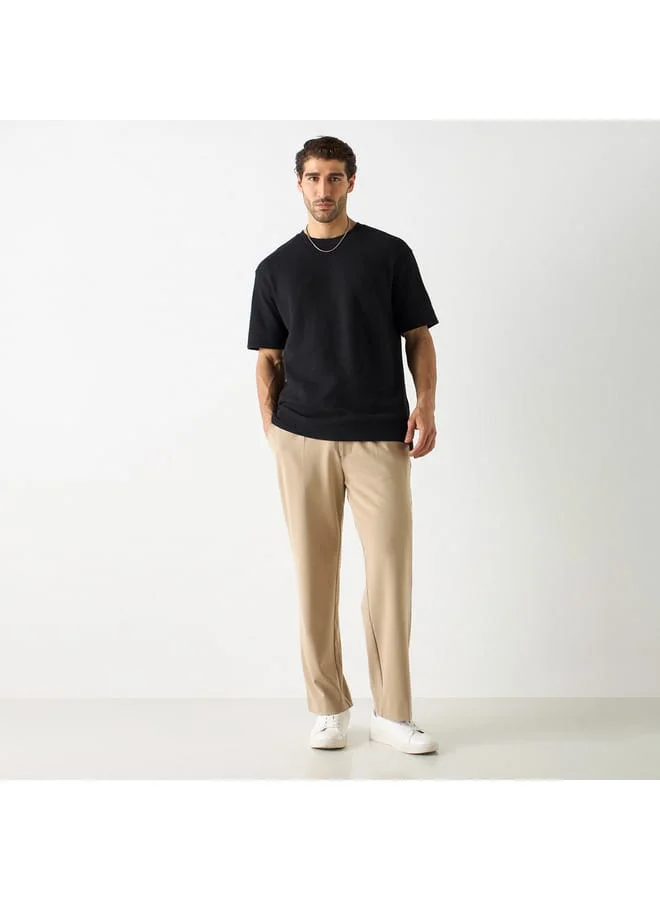 Iconic Textured Crew Neck T-shirt with Short Sleeves