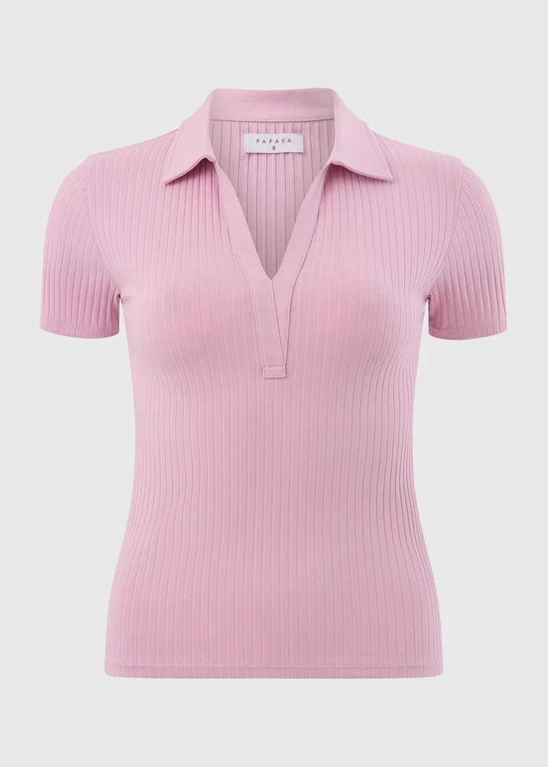 Matalan Pink Ribbed Henley Top