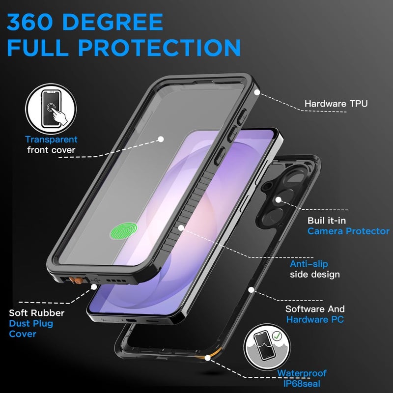 ايه اي كيس حافظة AICase المقاومة للماء لهاتف Samsung Galaxy S26، مع معيار مقاومة للماء IP68، مقاومة للثلج والغبار والصدمات، حماية كاملة للجهاز بزاوية 360 درجة، غطاء محكم الإغلاق للاستخدام تحت الماء لهاتف Galaxy S26. - Image 3