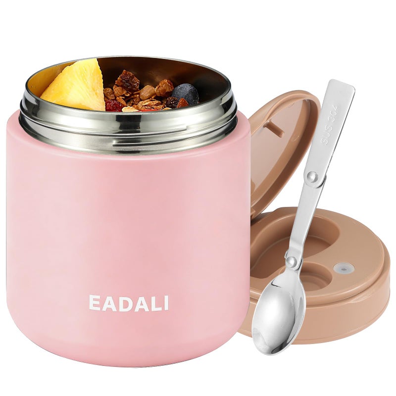 Eadali 15.2 oz Thermo Food Jar for Kids & Adults, Vacuum Insulated Lunch Container 316 Stainless Steel, Hot & Cold Soup Jar with Spoon, BPA Free & Leak Proof - Image 1