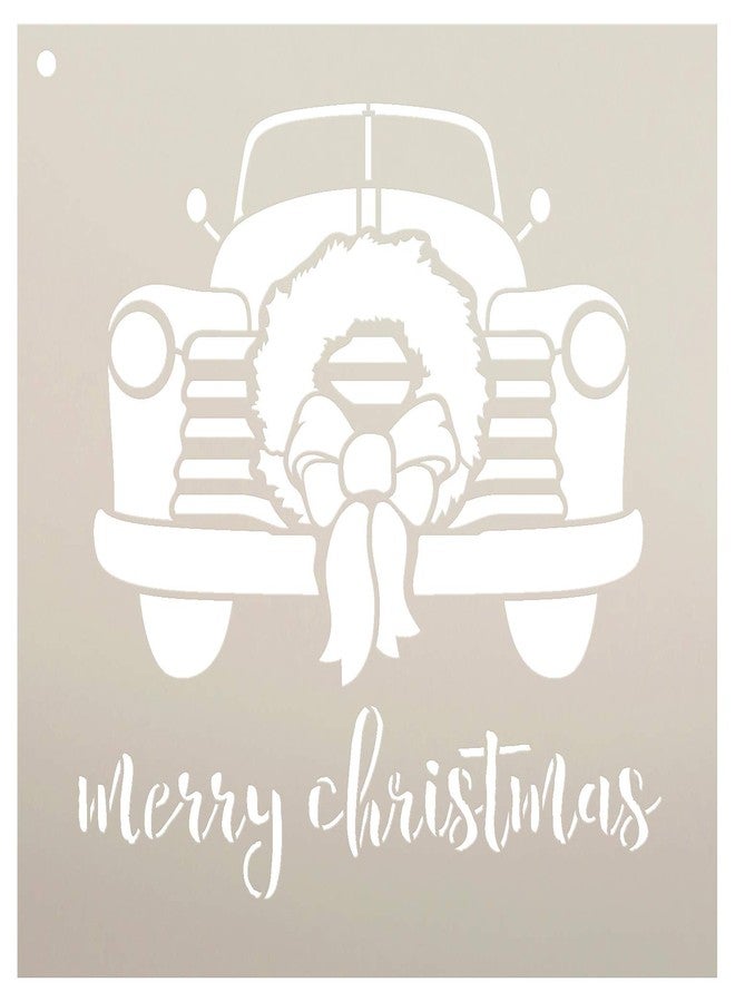 Studio R 12 Merry Christmas Truck with Wreath Stencil - by StudioR12 | Reusable Mylar Template | Use to Paint Wood Signs - Pallets - DIY Christmas Season Decor - Select Size (12" x 12") - Image 1