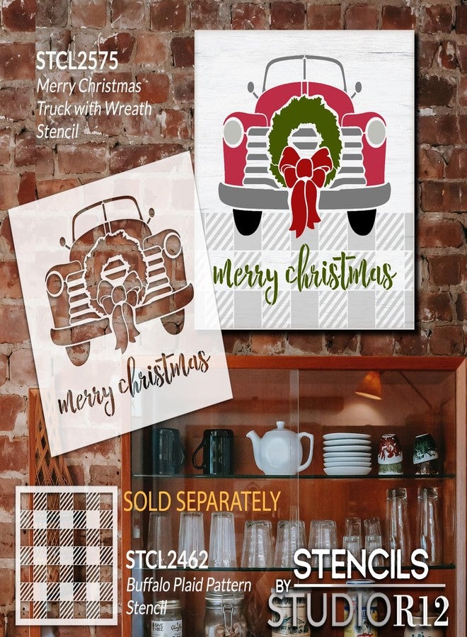 Studio R 12 Merry Christmas Truck with Wreath Stencil - by StudioR12 | Reusable Mylar Template | Use to Paint Wood Signs - Pallets - DIY Christmas Season Decor - Select Size (12" x 12") - Image 3