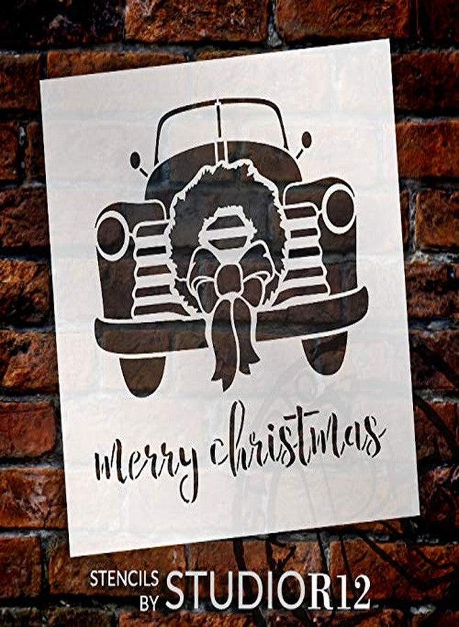 Studio R 12 Merry Christmas Truck with Wreath Stencil - by StudioR12 | Reusable Mylar Template | Use to Paint Wood Signs - Pallets - DIY Christmas Season Decor - Select Size (12" x 12") - Image 2
