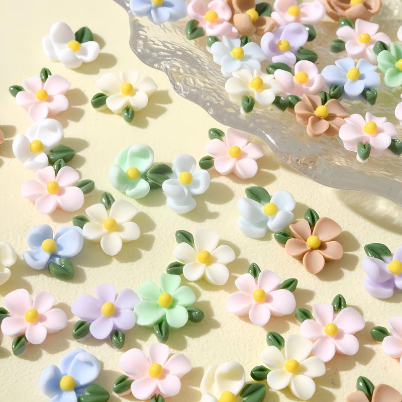 Quezadyl 100Pcs Flower Nails Charms 3D Resin Flower Nail Rhinestones Colorful Floral Nail Gems Mixed Colors Resin Flowers for Acrylic Nails Kawaii Nails Gems and Charms for Women Spring Summer DIY Nails Decor - Image 5