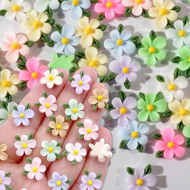 Quezadyl 100Pcs Flower Nails Charms 3D Resin Flower Nail Rhinestones Colorful Floral Nail Gems Mixed Colors Resin Flowers for Acrylic Nails Kawaii Nails Gems and Charms for Women Spring Summer DIY Nails Decor - Image 1