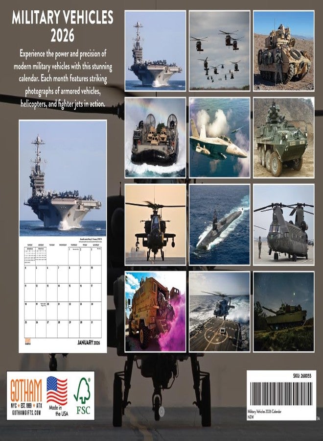Poster Foundry Military Calendar 2026 Navy Marine Army Vehicles Monthly Wall Calender 12 Month | American Made In The USA - Image 3