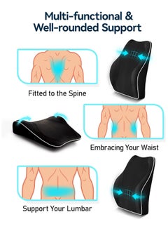 Generic Ergonomic Lumbar Support Cushion, Memory Foam Back Support for Car Seat Office Chair Gaming Chair, Backrest with Skin-friendly Cover & Dual Adjustable Straps, Black  - Image 4