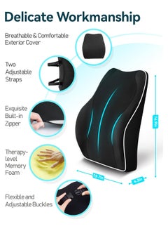 Generic Ergonomic Lumbar Support Cushion, Memory Foam Back Support for Car Seat Office Chair Gaming Chair, Backrest with Skin-friendly Cover & Dual Adjustable Straps, Black  - Image 5