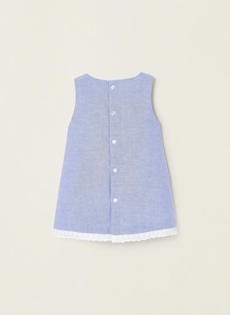 Zippy Oxford Fabric Dress with English Embroidery for Newborns