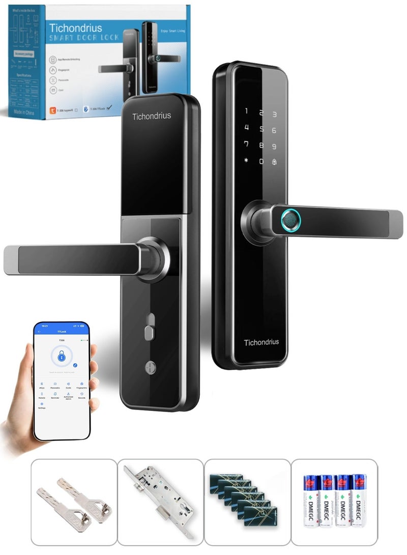 Tichondrius Smart Door Lock with Bluetooth TTLock App, Fingerprint, Passcode, 7*Cards & Key – 5-Way Access Control for Home and Office Security - Image 1