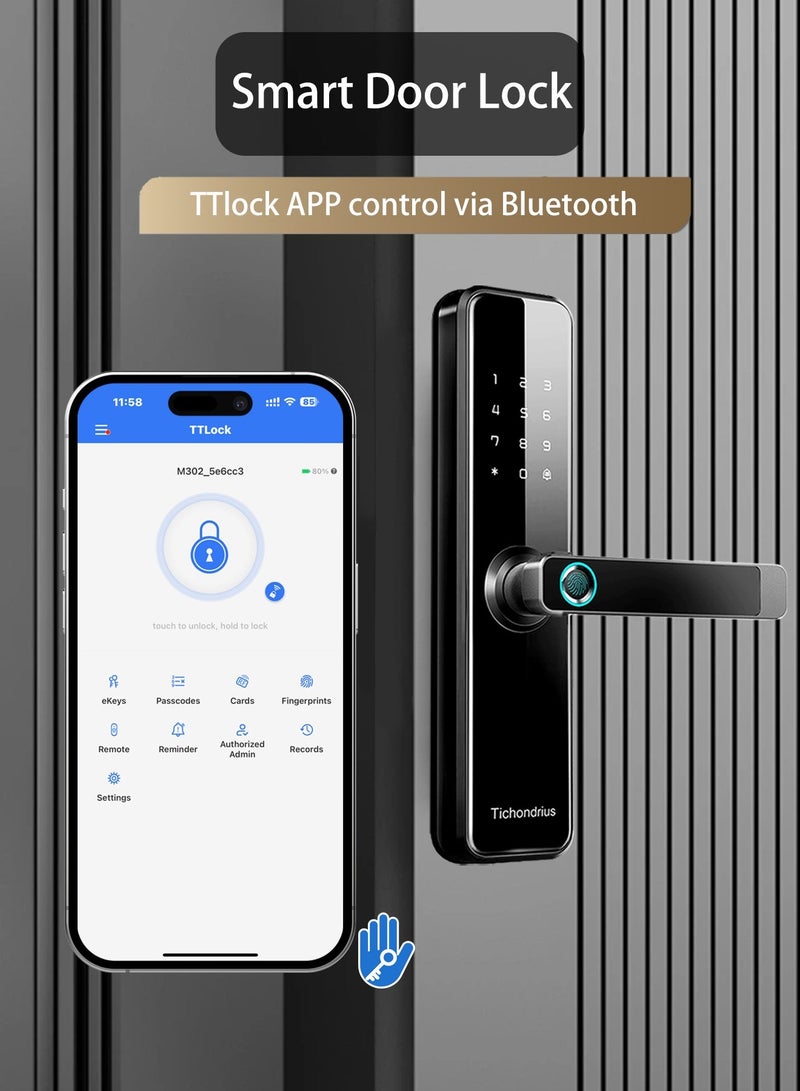 Tichondrius Smart Door Lock with Bluetooth TTLock App, Fingerprint, Passcode, 7*Cards & Key – 5-Way Access Control for Home and Office Security - Image 3