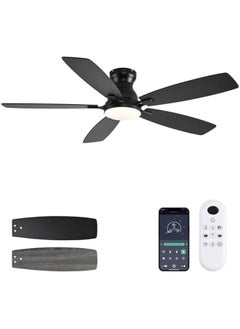 Arabest 52 Inch Low Profile Ceiling Fan with Light and Remote Control, Flush Mount, DC Reversible Motor, Noiseless, Black 6 Speeds for Bedroom  - Image 1