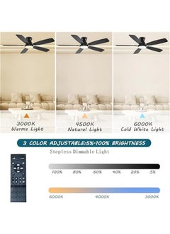 Arabest 52 Inch Low Profile Ceiling Fan with Light and Remote Control, Flush Mount, DC Reversible Motor, Noiseless, Black 6 Speeds for Bedroom  - Image 3