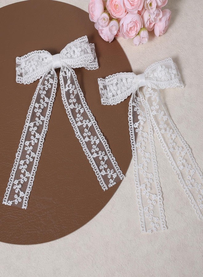 ميروكش مشابك شعر كبيرة من الدانتيل الأبيض على شكل فيونكة للعروس وفتيات الزهور والنساء، إكسسوارات حفلات الزفاف والمناسبات الخاصة، طولها 5.5 بوصة، مصنوعة من شريط تول طويل لطيف، دبابيس شعر على شكل فيونكة، هدية - Image 4