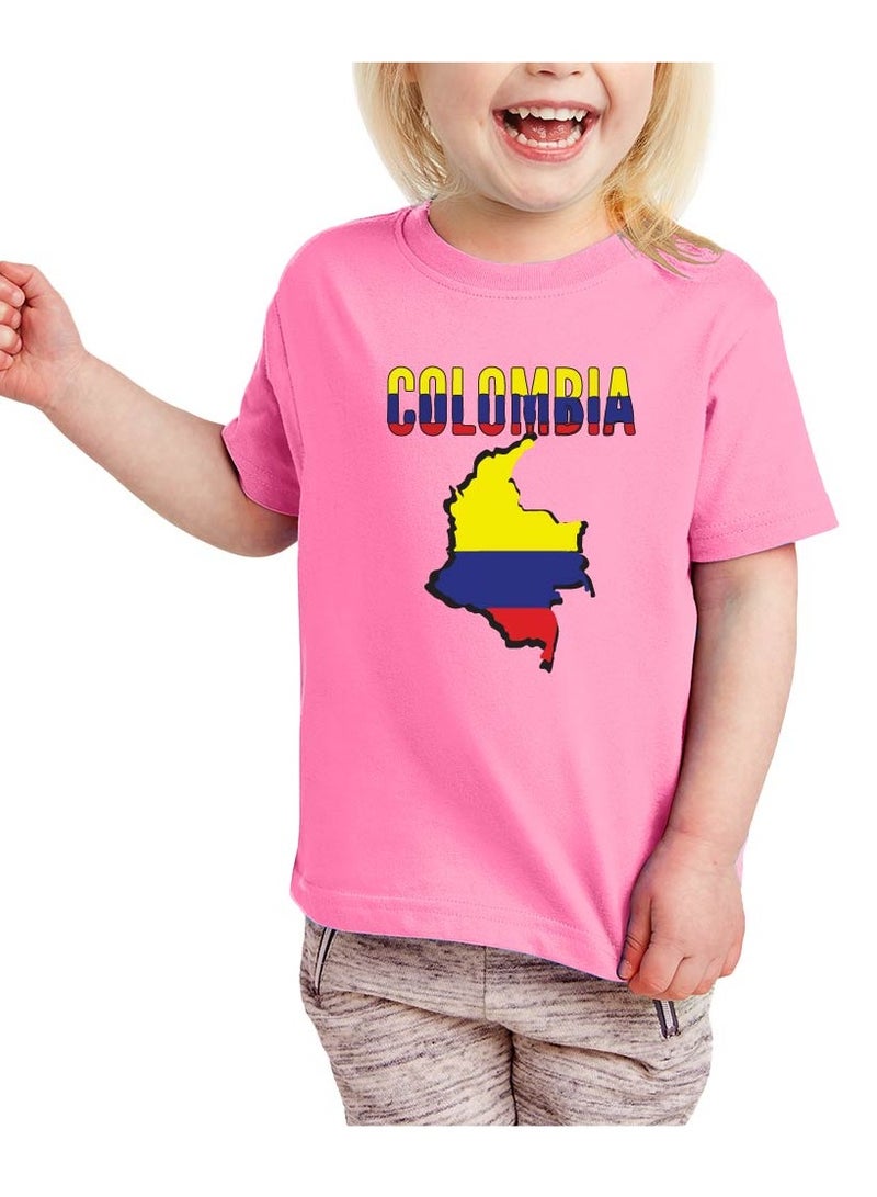 Colombia Kids Girls Tshirt - Round Neck Short Sleeve Cotton T-Shirt - Perfect for Young Colombian Explorer - Great Gift for Travelers  - Image 1