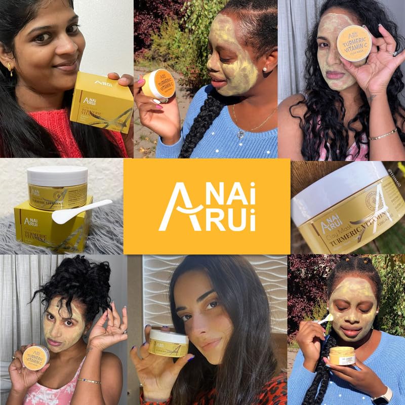 ANAI RUI Turmeric Vitamin C Clay Mask, Vitamin C Clay Facial Mask for Blackheads, Pores, Wrinkles, Fine Lines, Hydrating, Clarifying, Cleansing, Control Oil, 4.23 OZ