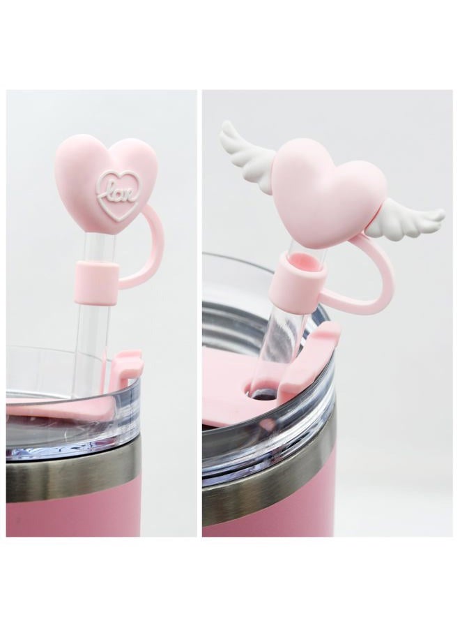Meitesti Straw Cover Cap for Stanley Cup, Heart-shaped Straw Topper Compatible with 30&40 Oz Tumbler with Handle,10mm 0.4in Straw Tips Lids Lover Couple Fun Gifts (4pcs Bear pink Straw Cap) - Image 3