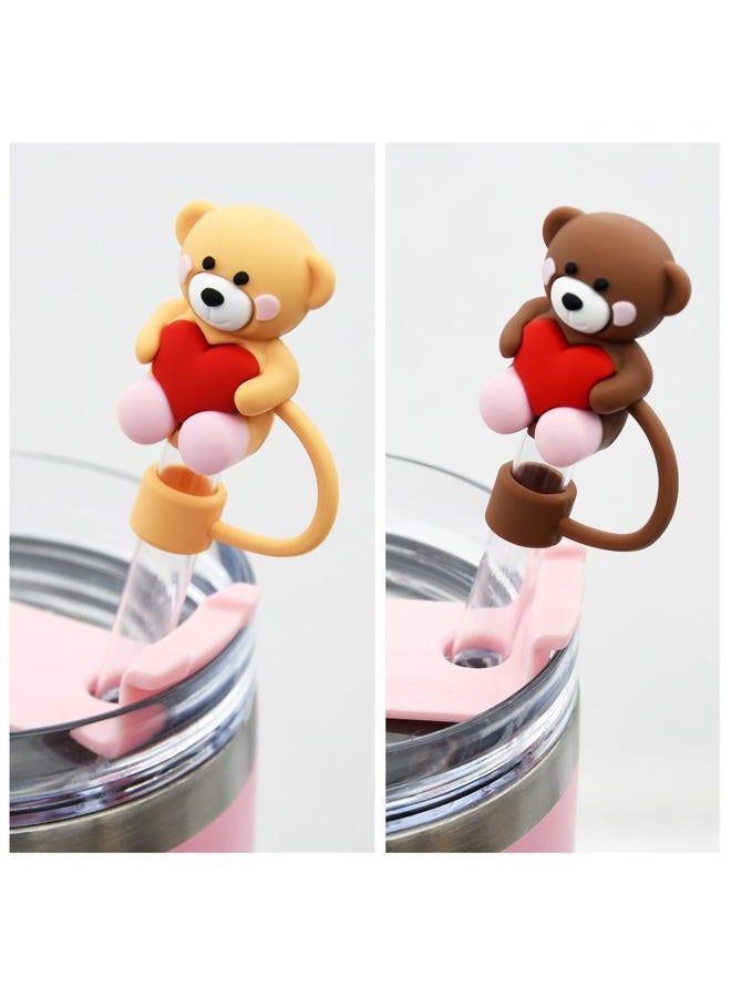 Meitesti Straw Cover Cap for Stanley Cup, Heart-shaped Straw Topper Compatible with 30&40 Oz Tumbler with Handle,10mm 0.4in Straw Tips Lids Lover Couple Fun Gifts (4pcs Bear pink Straw Cap) - Image 2
