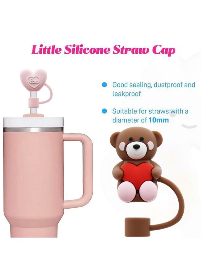 Meitesti Straw Cover Cap for Stanley Cup, Heart-shaped Straw Topper Compatible with 30&40 Oz Tumbler with Handle,10mm 0.4in Straw Tips Lids Lover Couple Fun Gifts (4pcs Bear pink Straw Cap) - Image 4
