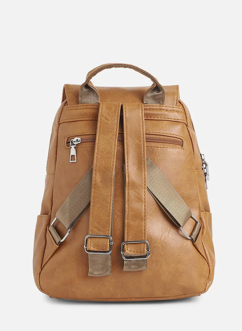 Haute Sauce Haute Sauce Women's The Double Tassel Backpack For Casual Wear | Tan Brown Colour | One-Size | Zipper Closure | Solid Pattern | Vegan Leather Material | Backpack For Woman & Girls