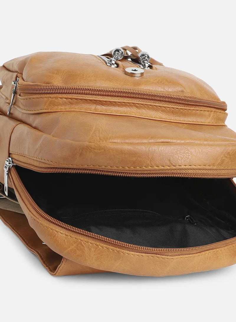 Haute Sauce Haute Sauce Women's The Double Tassel Backpack For Casual Wear | Tan Brown Colour | One-Size | Zipper Closure | Solid Pattern | Vegan Leather Material | Backpack For Woman & Girls