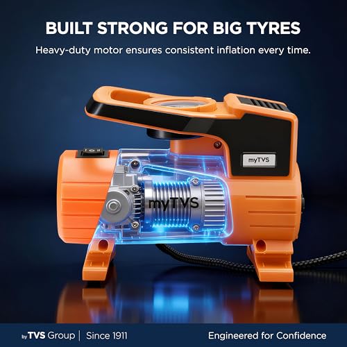 myTVS airJet Portable Tyre Inflator for Car, Bike, 100 PSI | 12V DC Air Compressor Best Sutied Air Pump for Sedan, SUV Tyre with LED Torch, 3m Cord Metal Body| 1+1 Years Warranty TI-7 - Image 3