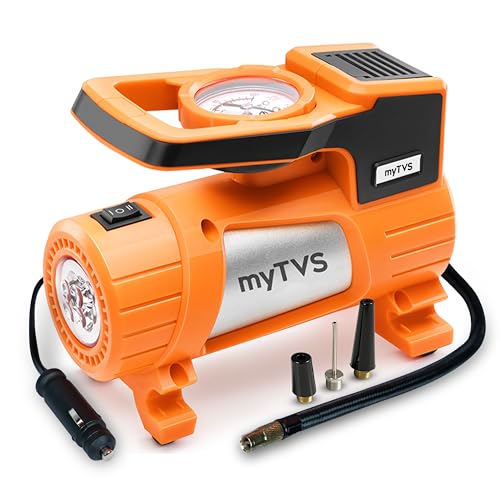 myTVS airJet Portable Tyre Inflator for Car, Bike, 100 PSI | 12V DC Air Compressor Best Sutied Air Pump for Sedan, SUV Tyre with LED Torch, 3m Cord Metal Body| 1+1 Years Warranty TI-7 - Image 1
