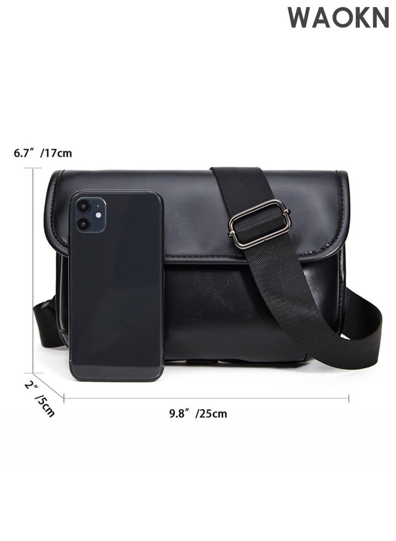 WAOKN Compact Crossbody Bag for Men amd women , Waterproof Sling Bag Multipurpose Cross Body Chest Bag , Shoulder Bag for Travel Hiking Retro Purse Bag with Detachable Strap , PU fabric, dirt resistant and waterproof ,unisex , black . - Image 3