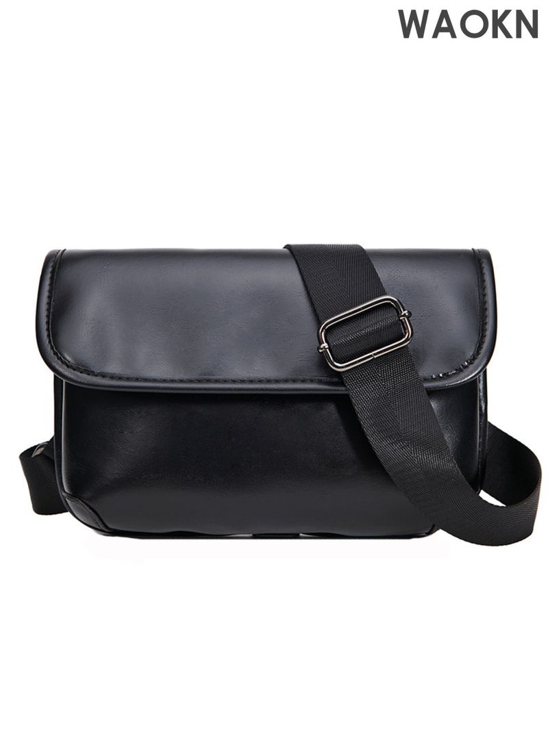 WAOKN Compact Crossbody Bag for Men amd women , Waterproof Sling Bag Multipurpose Cross Body Chest Bag , Shoulder Bag for Travel Hiking Retro Purse Bag with Detachable Strap , PU fabric, dirt resistant and waterproof ,unisex , black . - Image 1