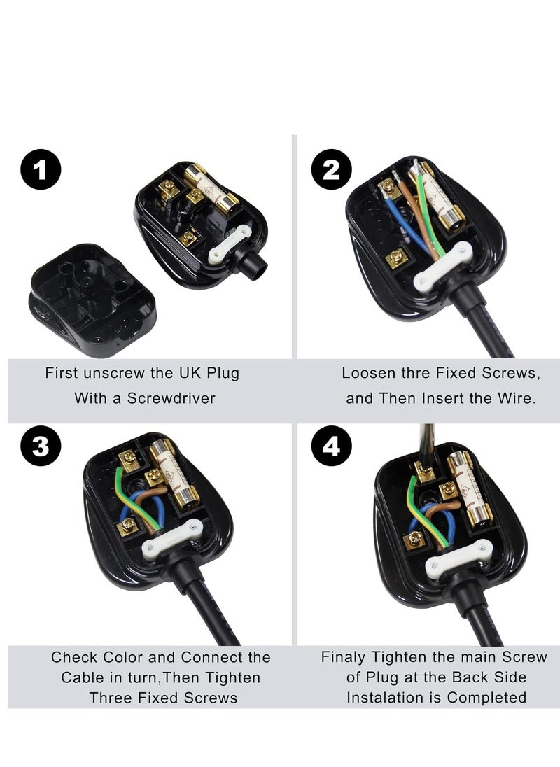Najwa 3 Pin UK Plug 13A Fused 250V Mains Plugs, UK Mains Plug for 13A 250V Black 3 Pin Plug 50-60 Hz  - Image 4
