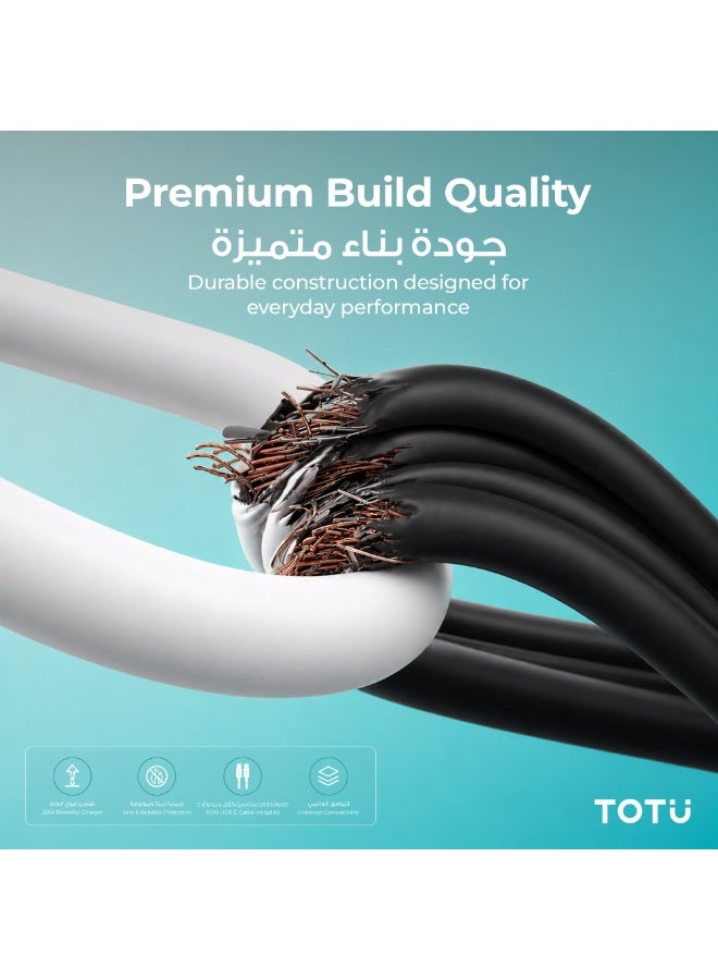 TOTU 20W Max Dual Port Fast Wall Charger (USB-A + Type-C) with High-Speed 60W Type-C to Type-C Cable Included - Smart Power Adapter, White - Image 5