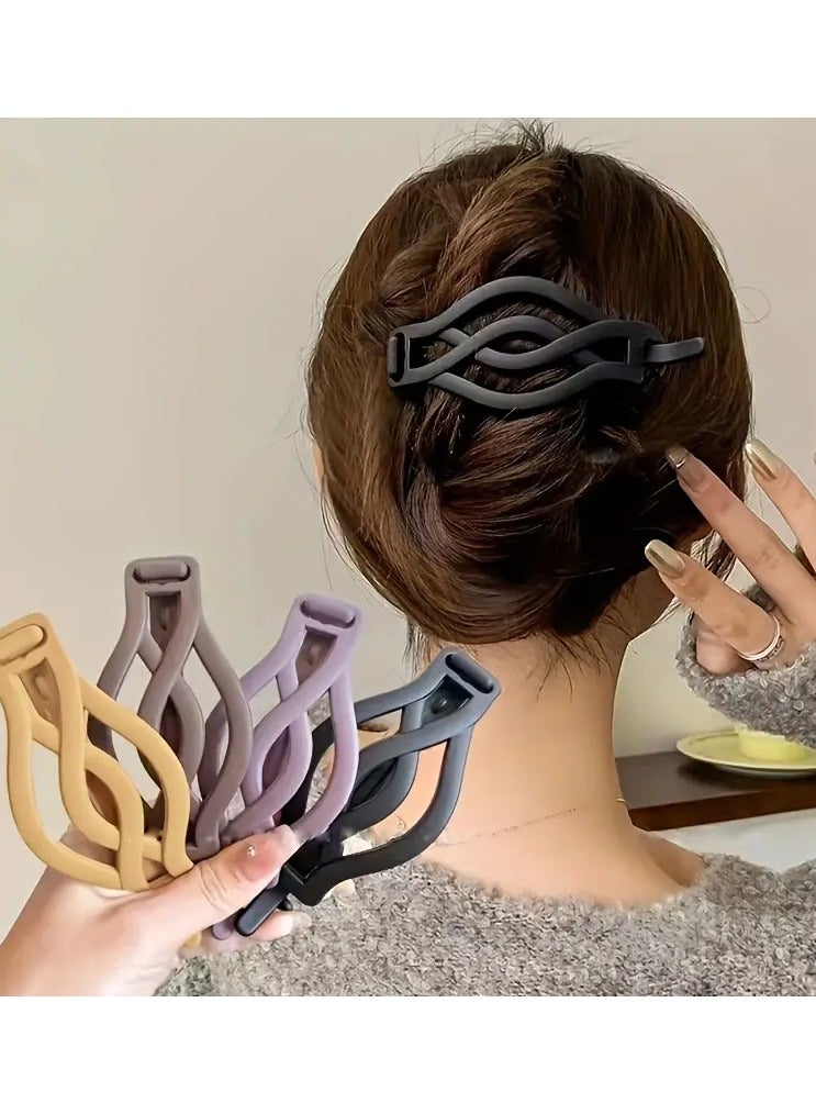 Goolsky [Popular Choice] 4pcs Set Elegant Frosted Hair Clips - Large, Solid Color Twist Barrettes for Women & Girls - Perfect for Valentine's Day - Image 1