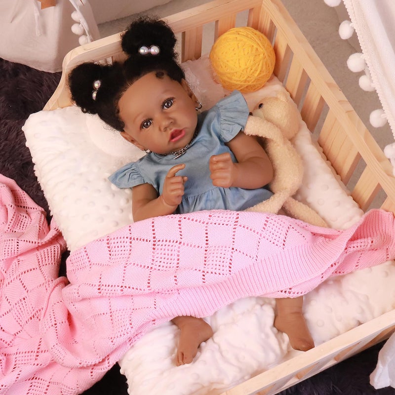 HOOMAI Lifelike Reborn Baby Dolls with Soft Body African American Realistic Girl Doll 22.8 Inch Best Birthday Gift Set - Image 4