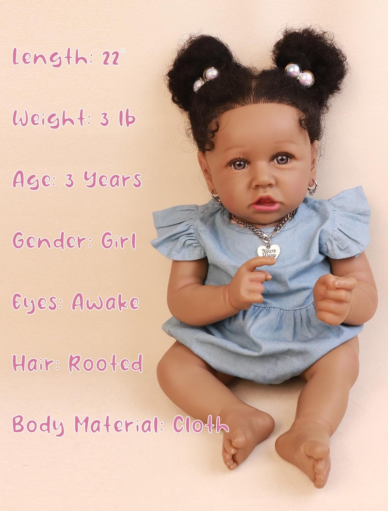HOOMAI Lifelike Reborn Baby Dolls with Soft Body African American Realistic Girl Doll 22.8 Inch Best Birthday Gift Set - Image 3