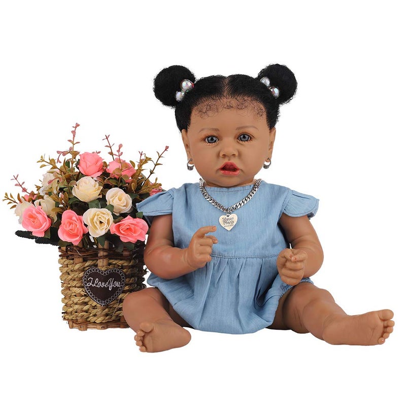 HOOMAI Lifelike Reborn Baby Dolls with Soft Body African American Realistic Girl Doll 22.8 Inch Best Birthday Gift Set - Image 1