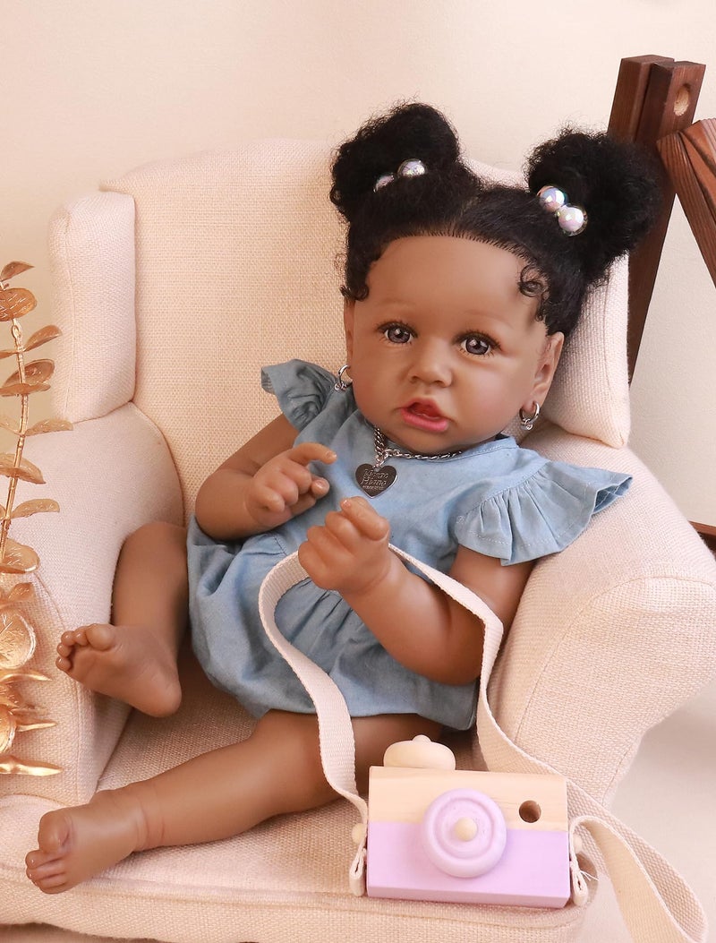 HOOMAI Lifelike Reborn Baby Dolls with Soft Body African American Realistic Girl Doll 22.8 Inch Best Birthday Gift Set - Image 5