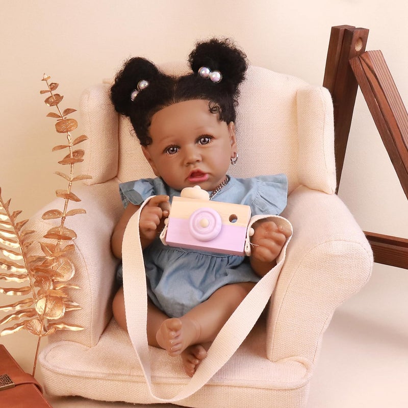 HOOMAI Lifelike Reborn Baby Dolls with Soft Body African American Realistic Girl Doll 22.8 Inch Best Birthday Gift Set - Image 2