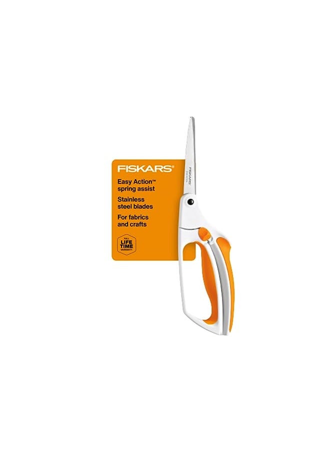 Fiskars Premier No. 8 Easy Action Scissors - 10" Spring Action Fabric and Craft Scissors - Arts and Crafts - Orange/White - Image 1