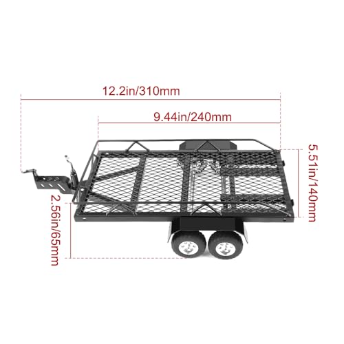 GLOBACT 124 RC Trailer with Hook Hitch Metal Flatbed Trailer for TRX4M Axial SCX24 FMS FCX24 118 124 RC Crawler Upgrade - Image 5